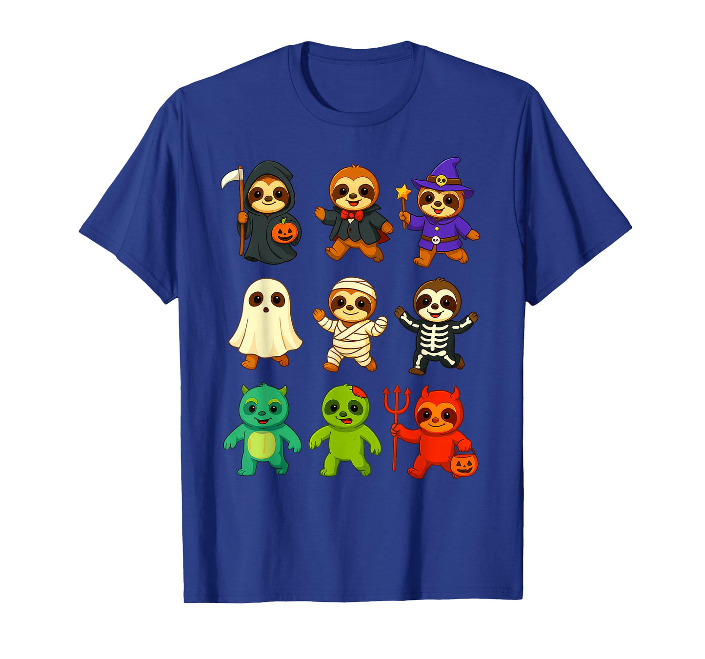 Cute Sloths Witch Pumpkin Skeleton Costume Happy Halloween T-Shirt