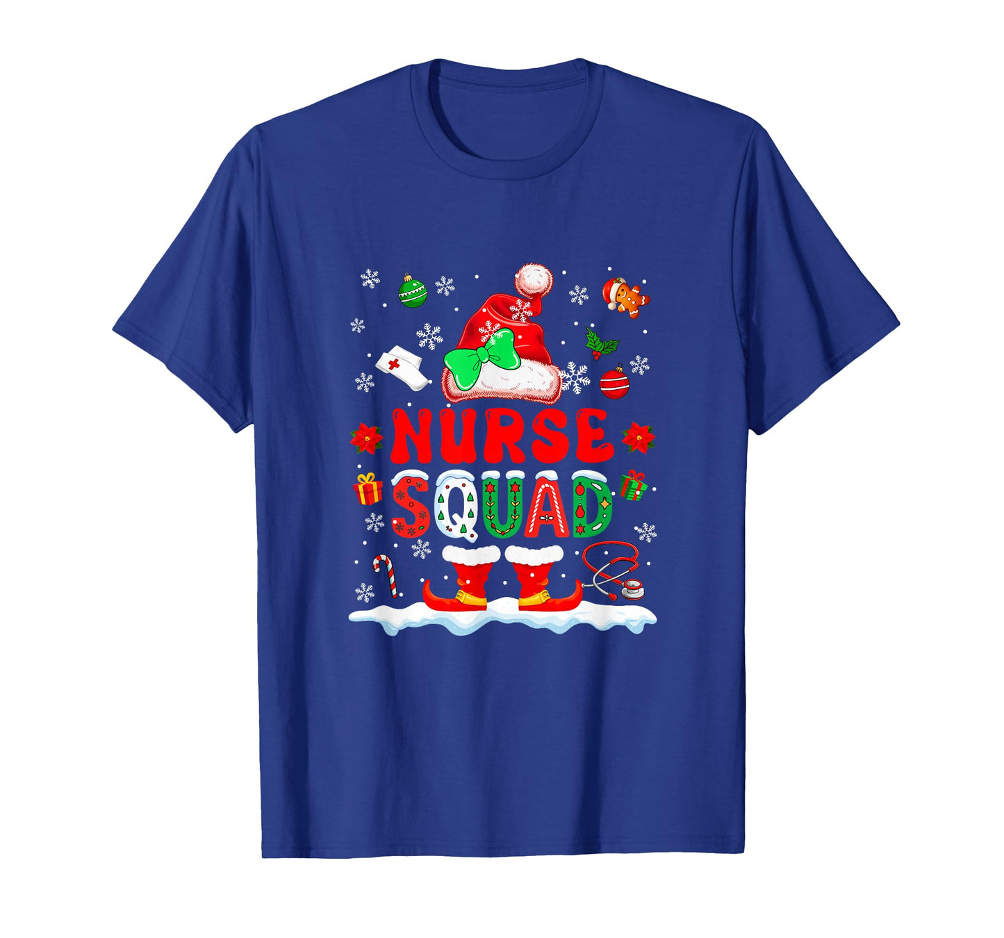 Nurse Squad Women Job Christmas Santa Costume Bow Tie T-Shirt