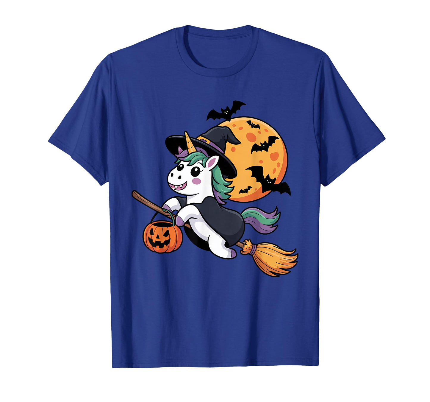 Cute Unicorn Witch with Jack-O-Lantern Pumpkin Halloween T-Shirt