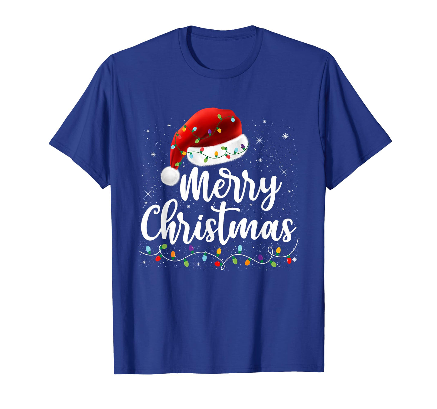 Merry Christmas Lights Red Santa Hat Xmas Family Men Women T-Shirt