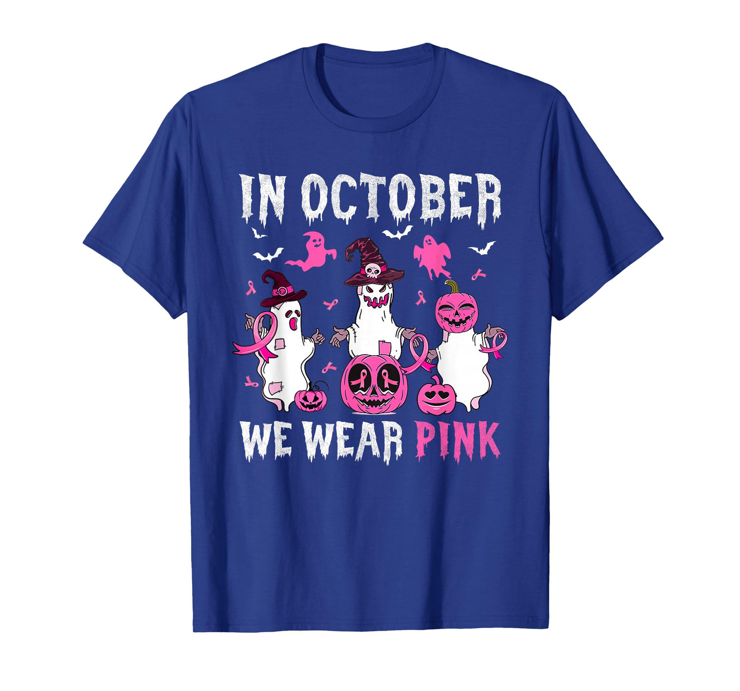 in October We Wear Pink Breast Cancer Awareness Halloween T-Shirt