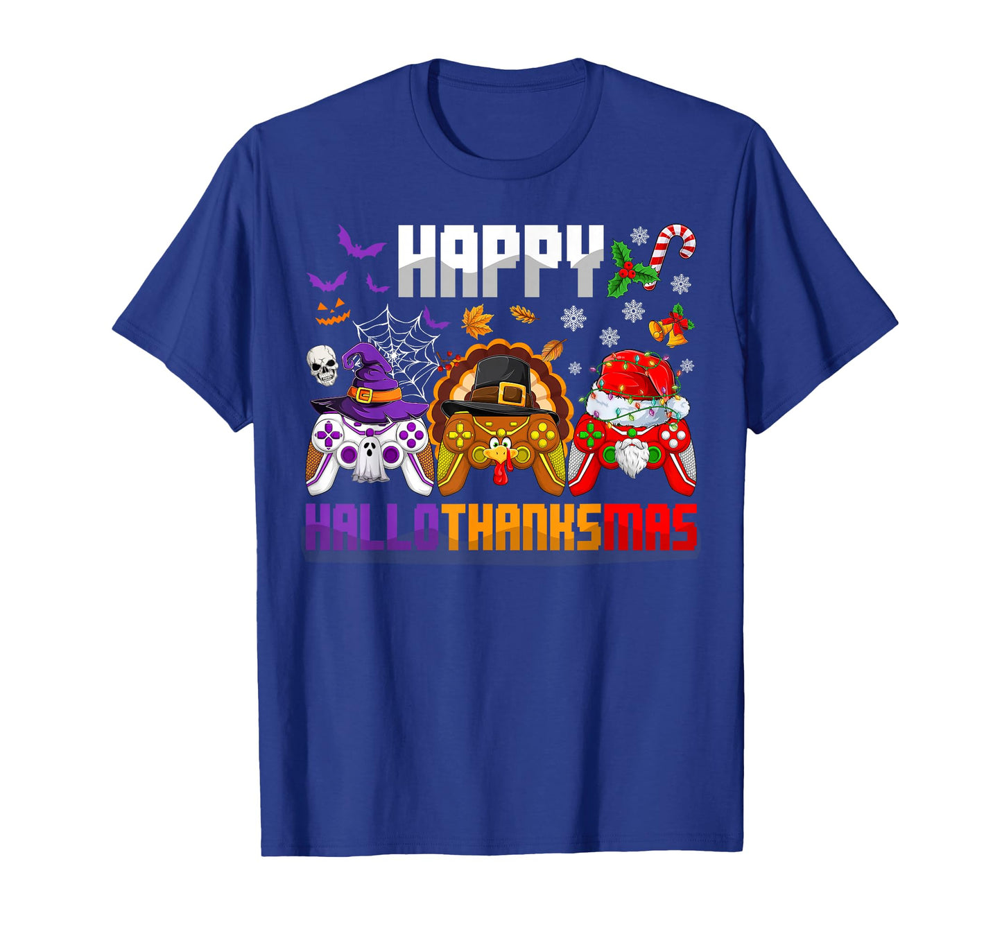 Happy Hallothanksmas Gamers Halloween Thanksgiving Christmas T-Shirt