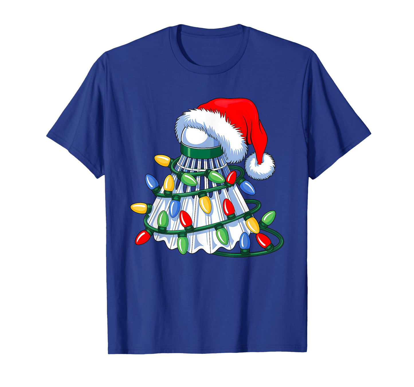 Badminton Santa Hat Christmas Badminton Lover Xmas Lights T-Shirt