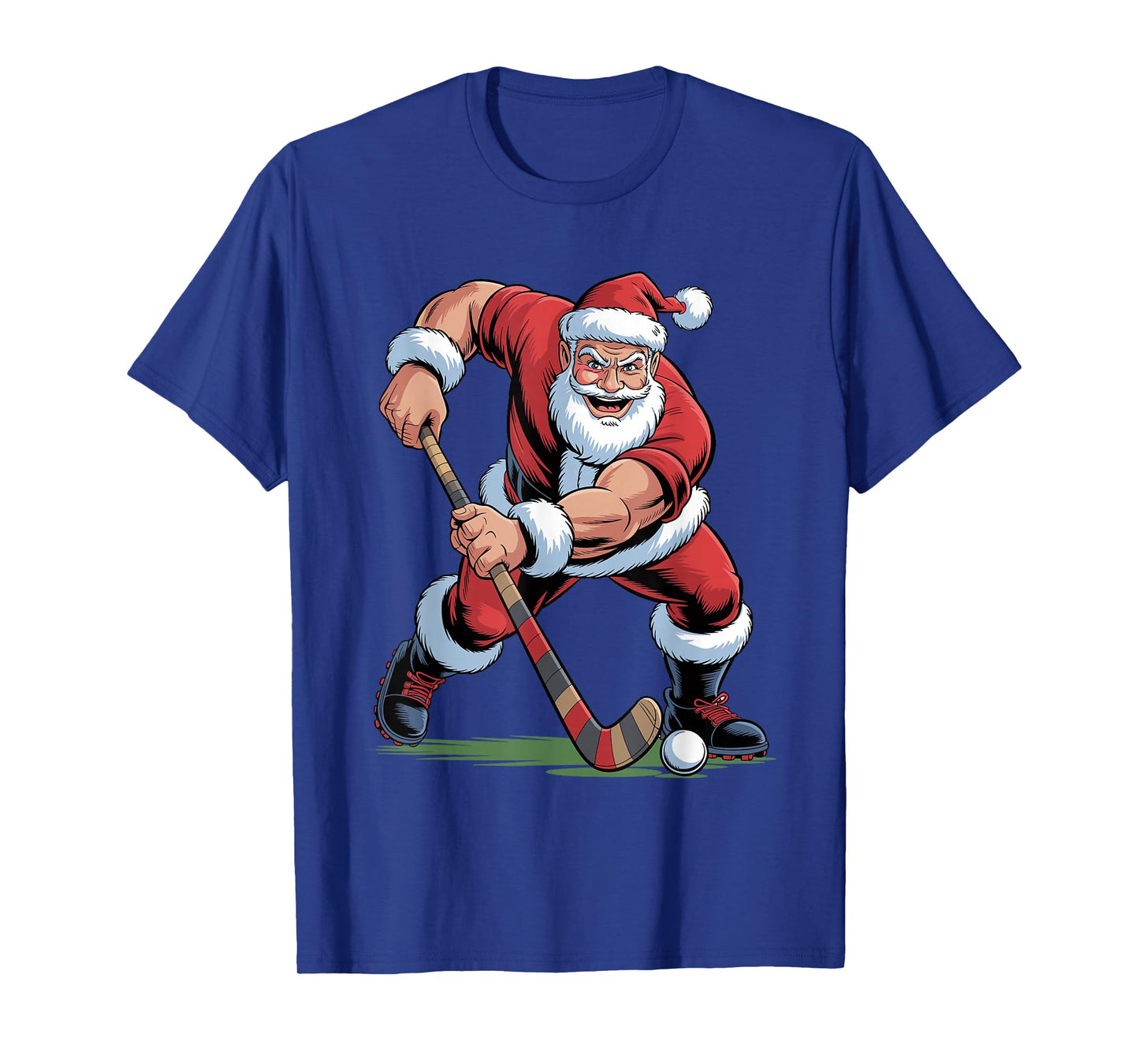 Santa Playing Field Hockey Funny Holiday Christmas Xmas T-Shirt