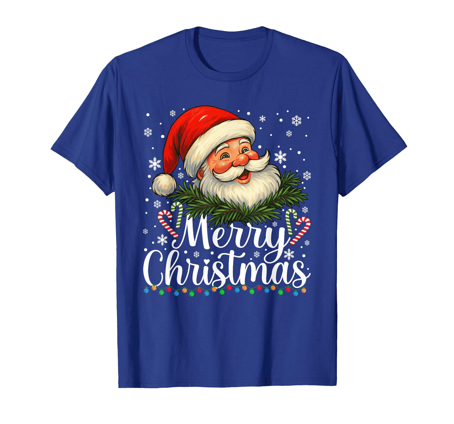 Merry Christmas Lights Santa Face Funny Xmas Matching Family T-Shirt