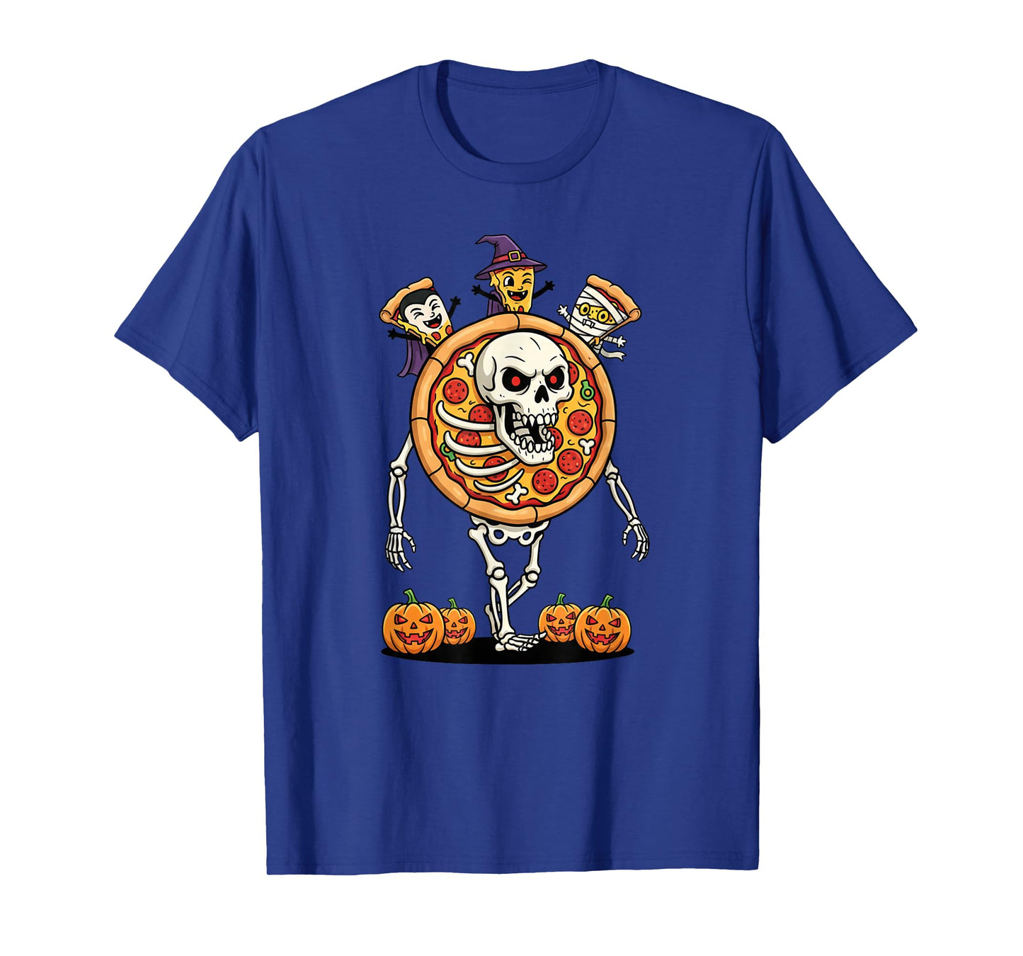 Funny Pizza Skeleton Mummy Witch Halloween Kids Mens Womens T-Shirt