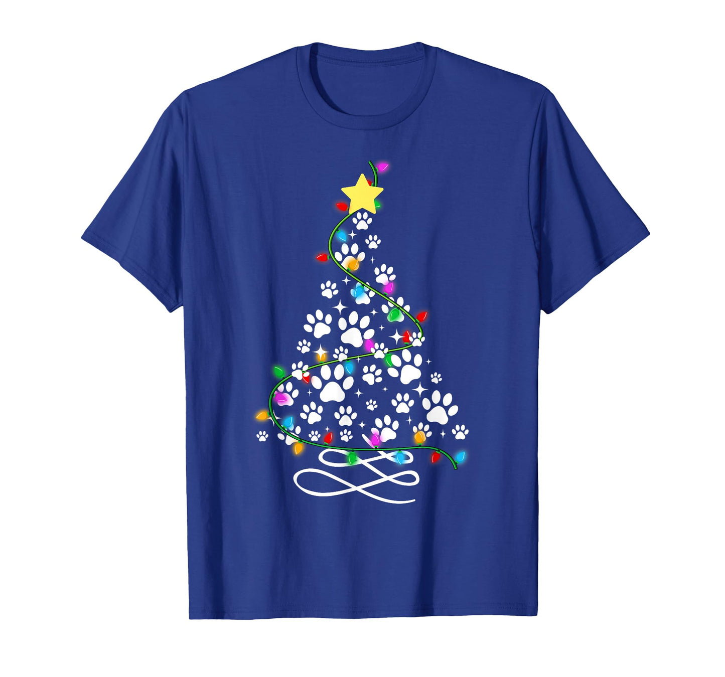 Cat Dog Paw Christmas Tree Lights Holiday Santa Family Xmas T-Shirt