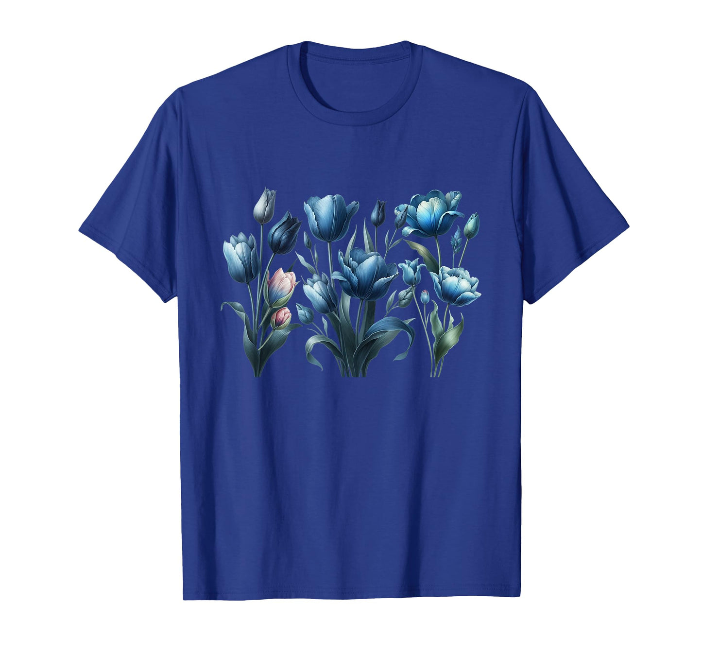 Vintage Blue Tulips Flower Blossoms Delight Florist Gardener T-Shirt