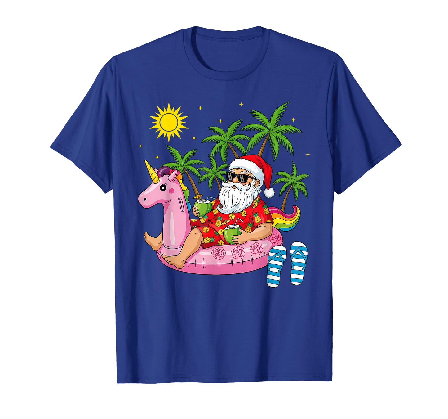 Summer Santa Unicorn Floater Funny Christmas July Beach T-Shirt