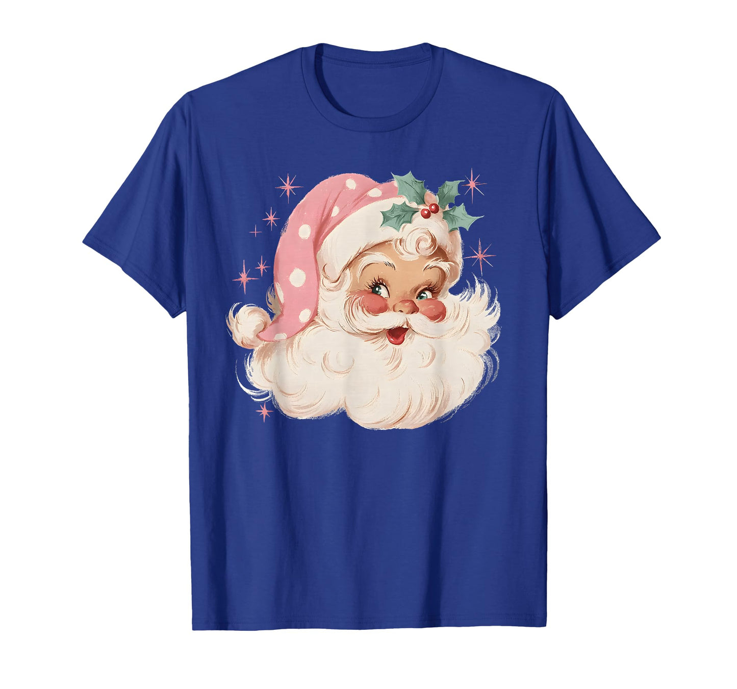 Pink Christmas Santa Claus Face Xmas Vintage Pink Santa T-Shirt