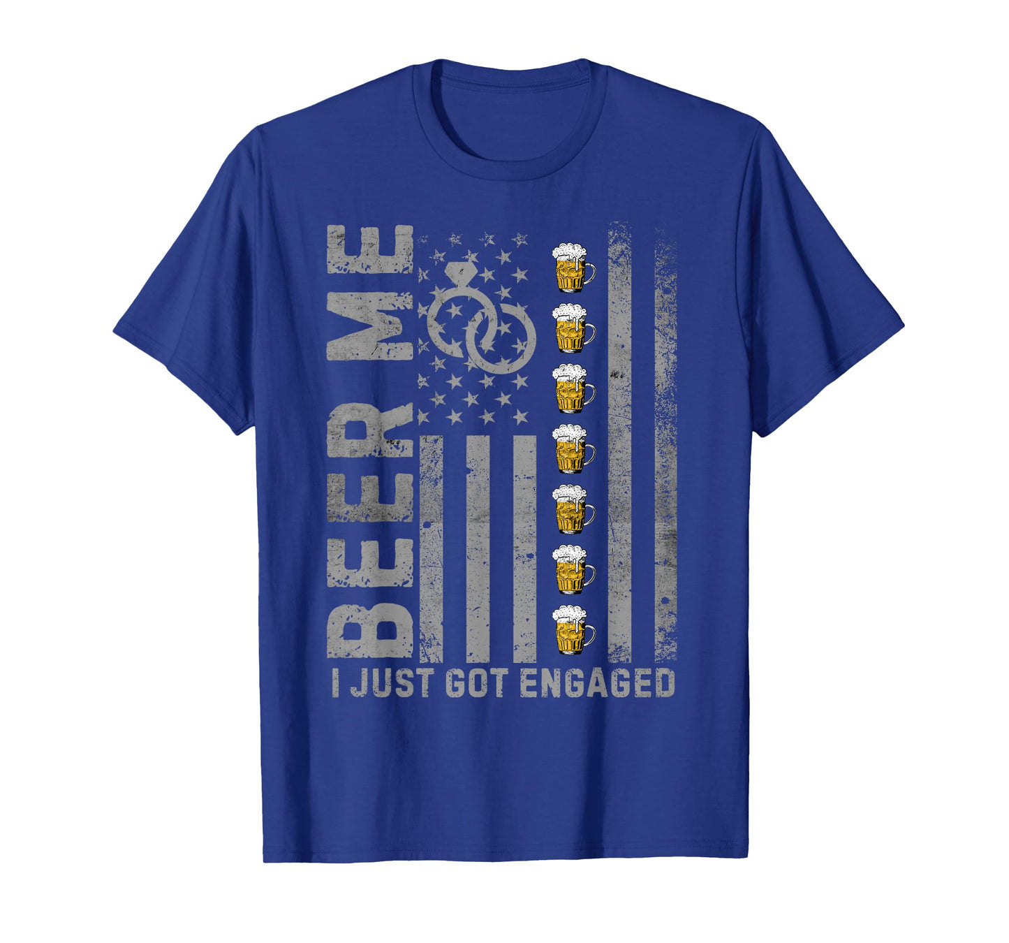 Beer me I just got engaged Vintage American Flag Married T-Shirt