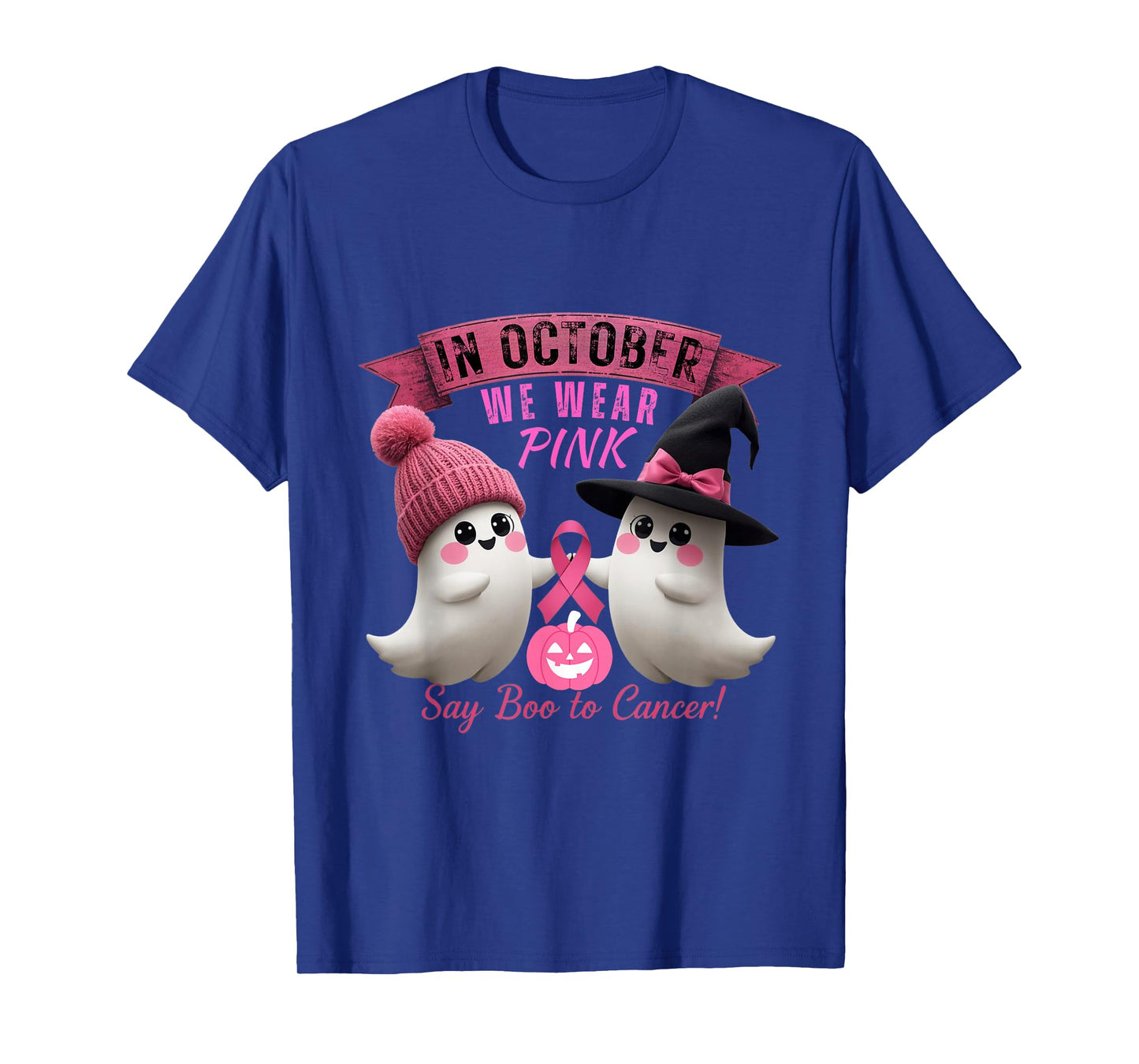 in October Wear Pink Say Boo to Cancer Halloween Pumpkin T-Shirt