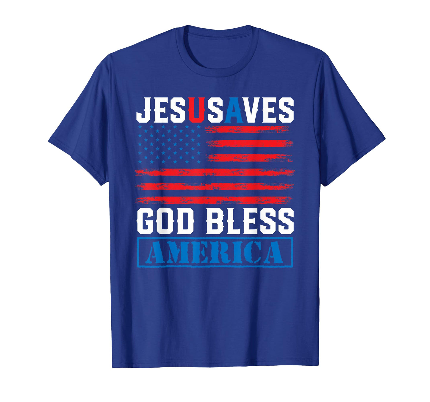 Jesus Saves USA - God Bless America - Vintage Grunge Flag T-Shirt