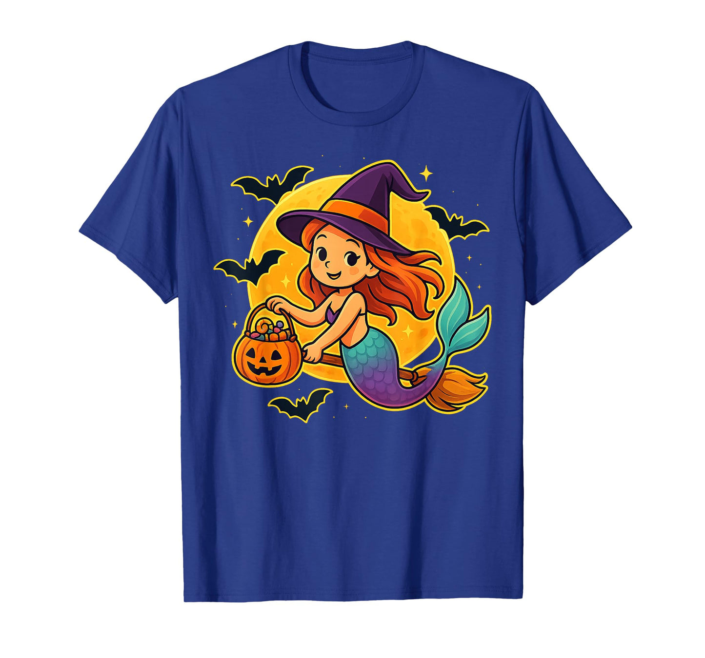 Cute Mermaid Witch Pumpkin Halloween Costume Boys Girls T-Shirt