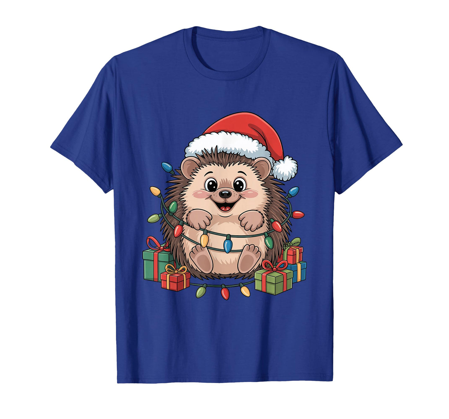 Hedgehog Santa Hat Christmas Design Funny Animal Lovers T-Shirt