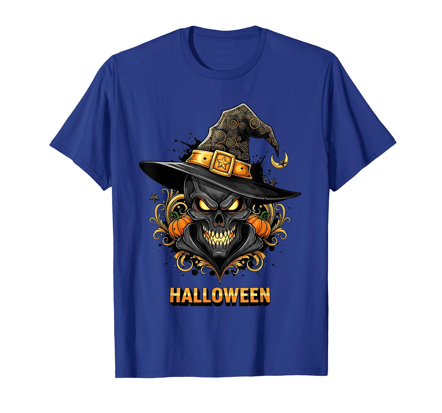 Spooky Skull Witch Hat Halloween Horror Scary Costume T-Shirt
