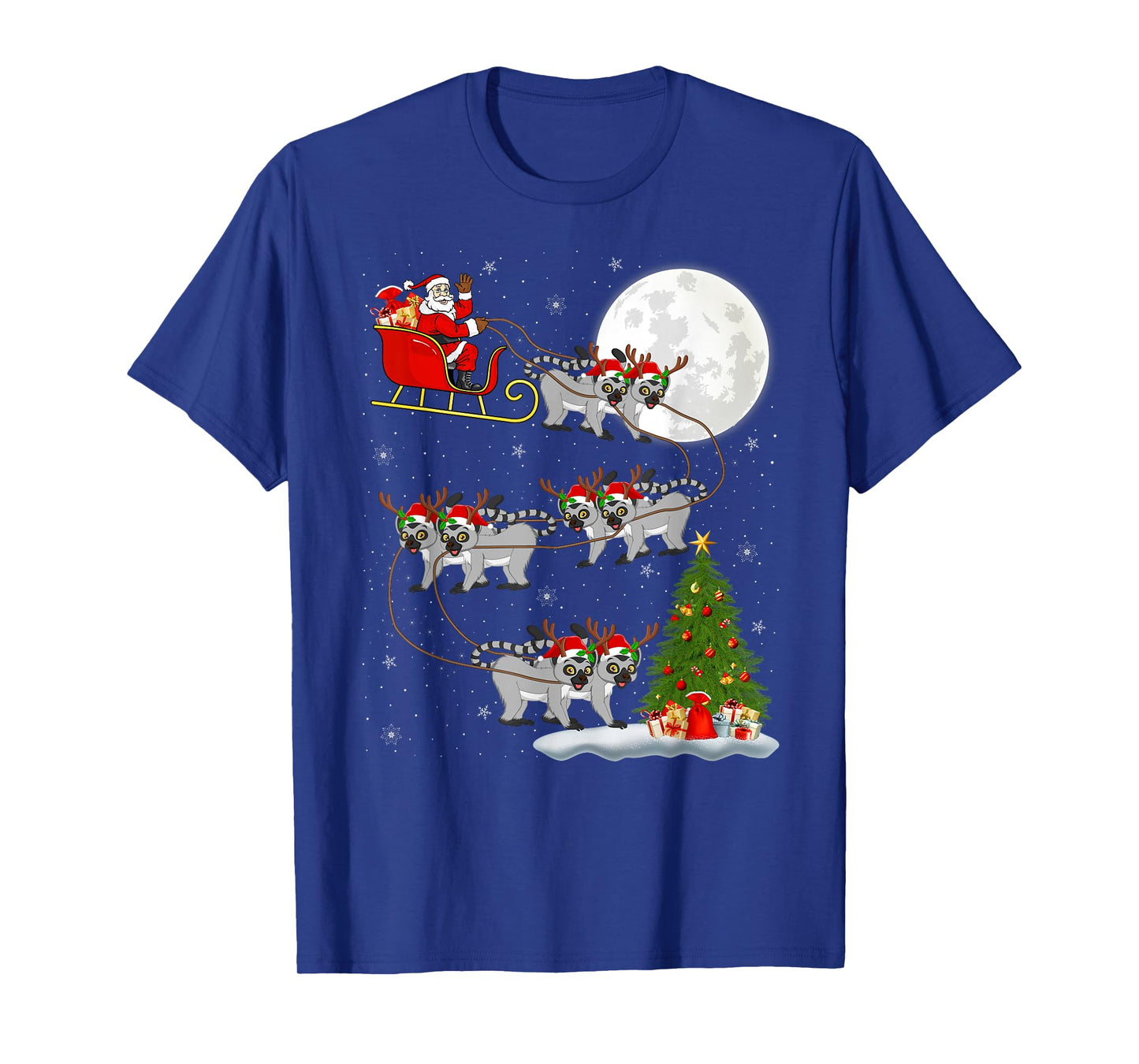 Lemurs Santa Sleigh Flying Funny Magical Christmas T-Shirt