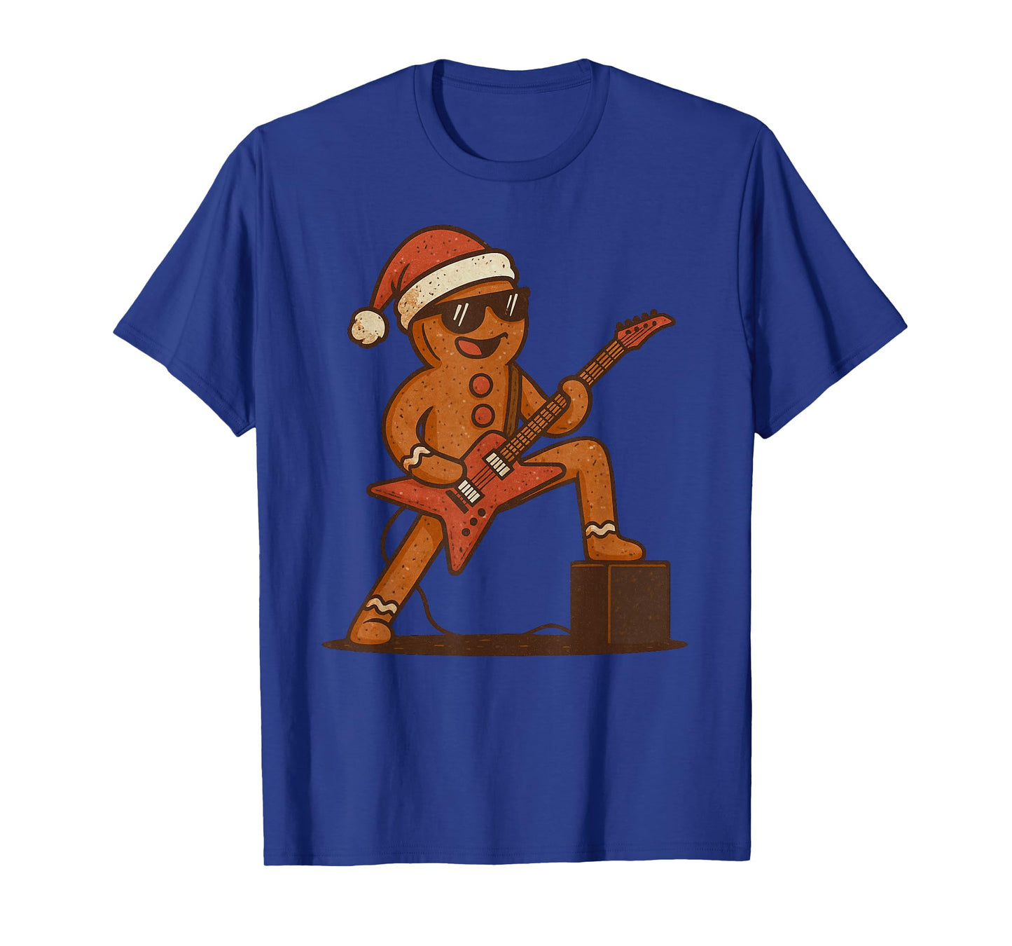 Gingerbread Playing Rock Guitar Christmas Vintage Funny Xmas T-Shirt