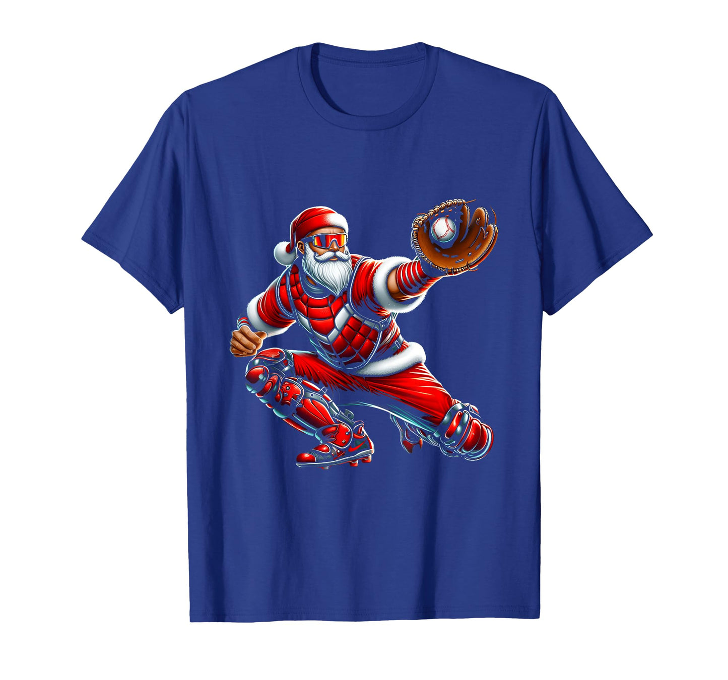 Santa Playing Baseball Catcher Merry Christmas Sport Player T-Shirt