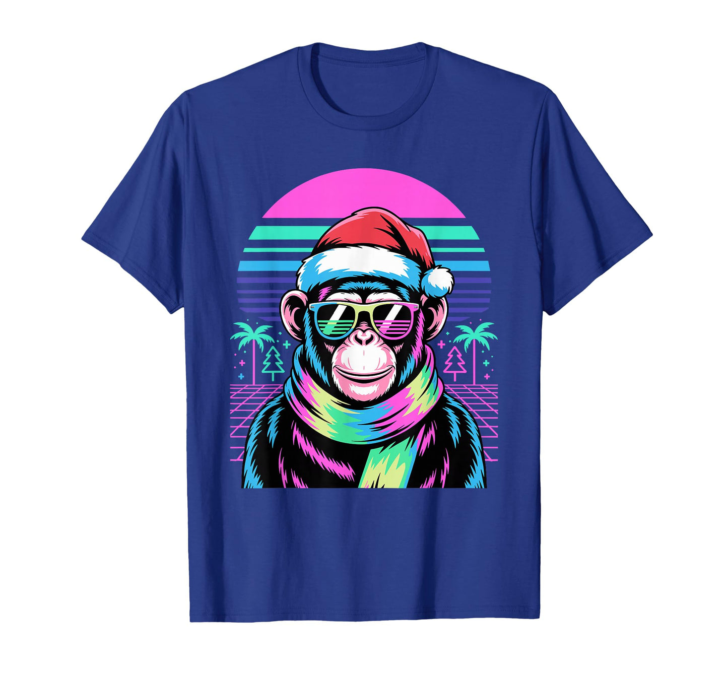 Christmas Synthwave Chimpanzee Sunglasses Chimpanzees T-Shirt