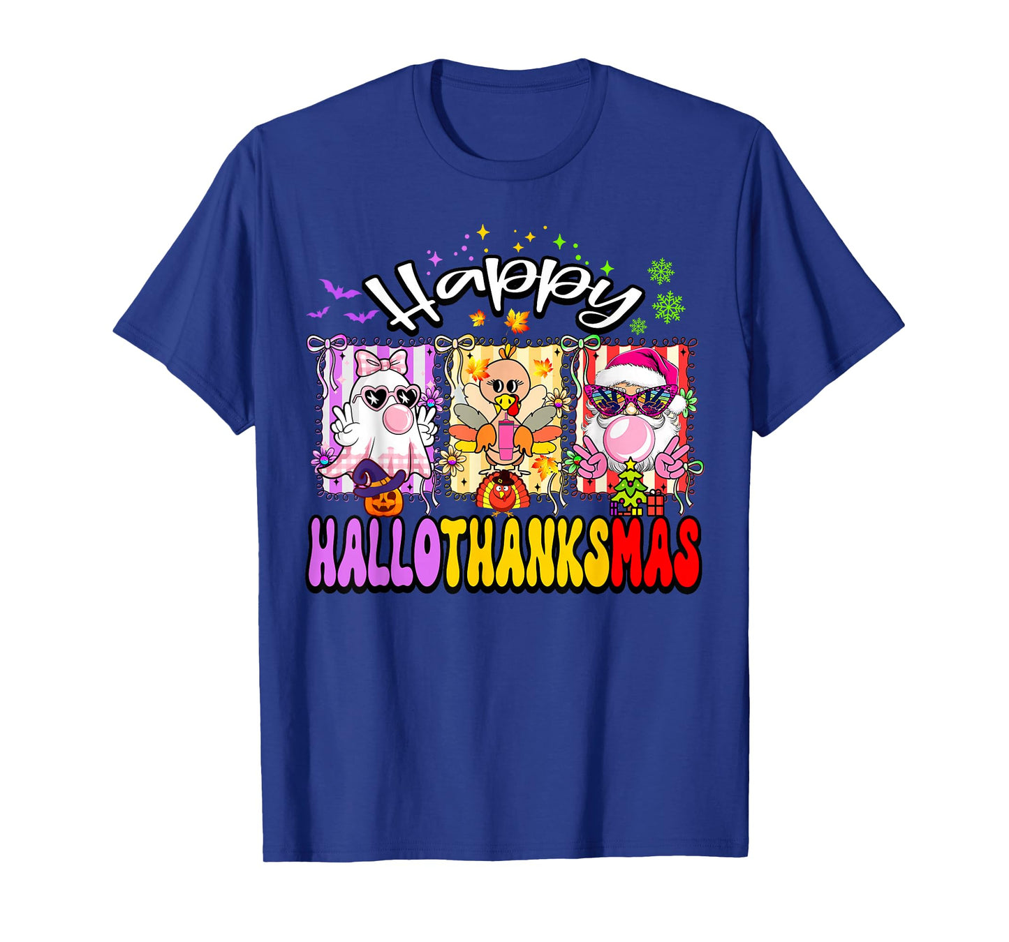 Hallothanksmas Coquette Bowbubble Blowing Ghost Turkey Santa T-Shirt