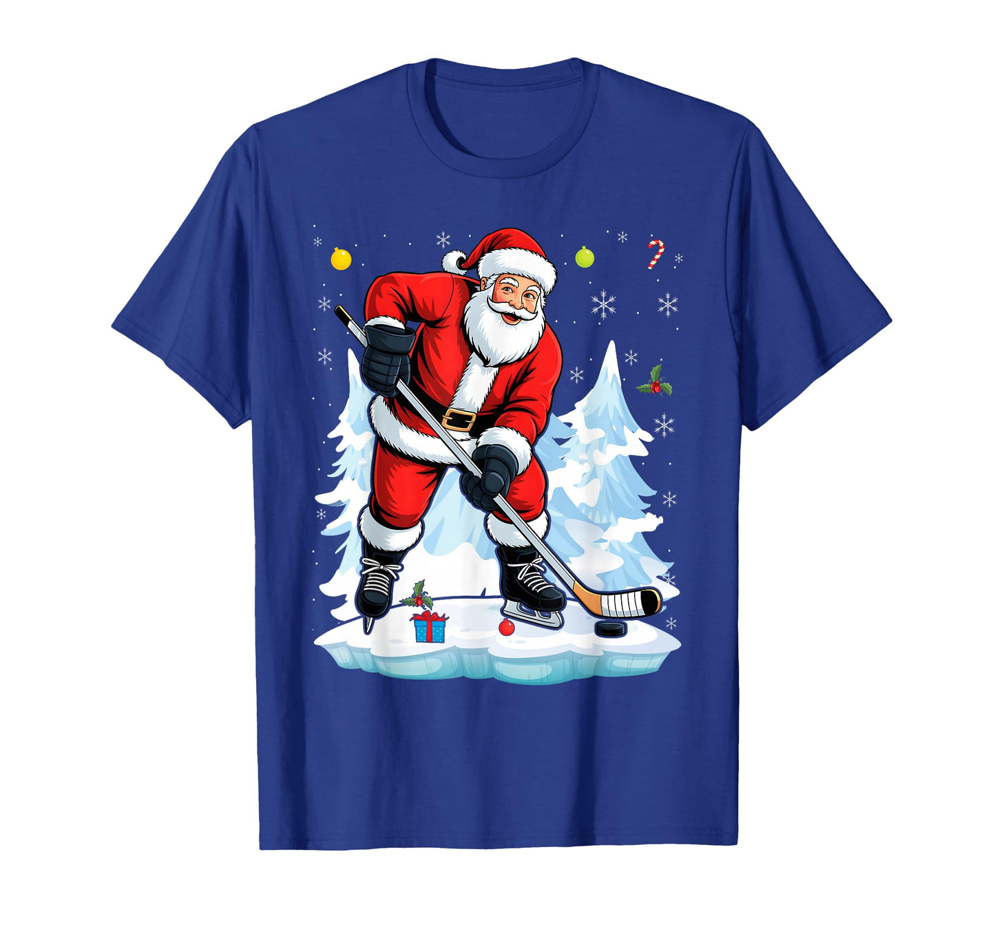 Santa Playing Hockey Christmas Pajama Cool Sport X-Mas T-Shirt