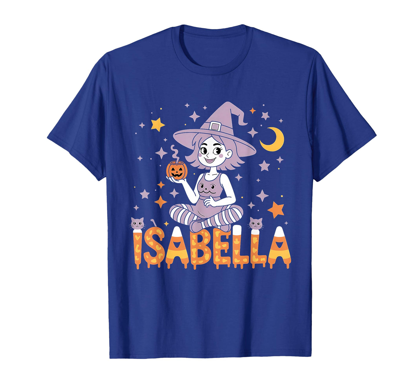 Isabella Witch Candy Corn Cat Halloween Women and Girls T-Shirt