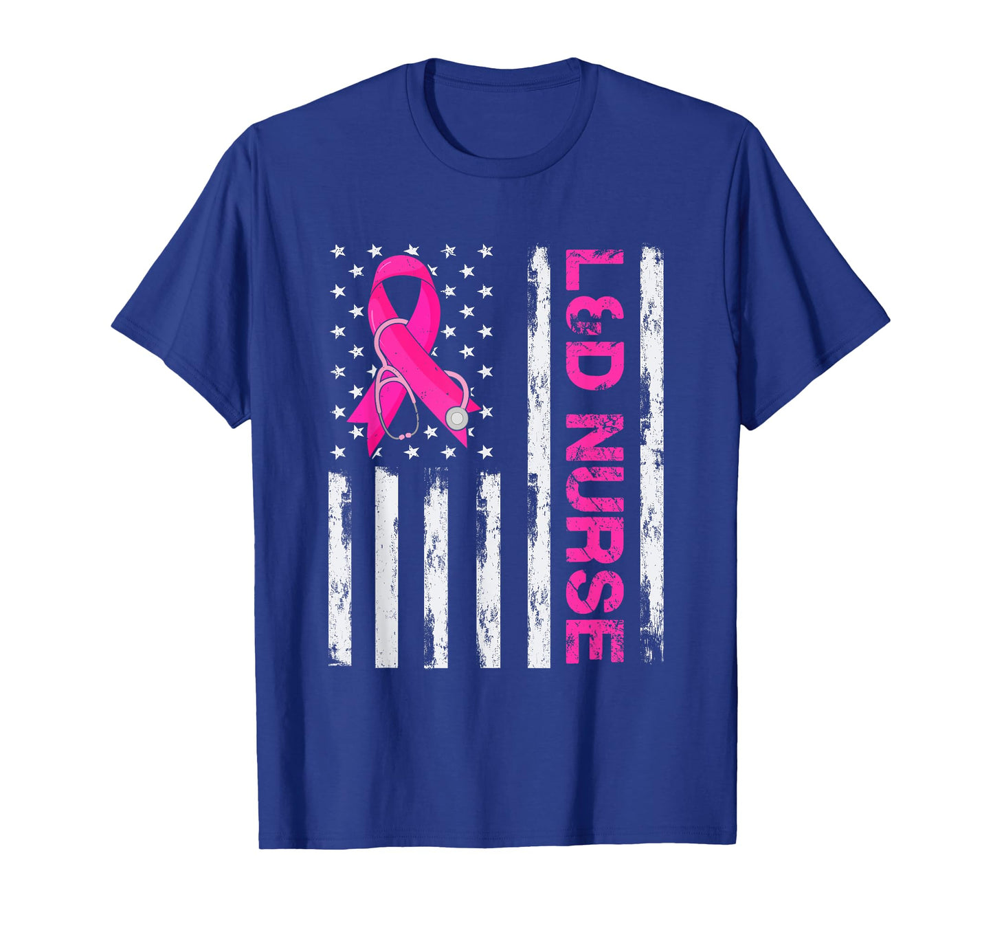 L&D Nurse American Flag Breast Cancer Awareness Pink Ribbon Women Men T-Shirt