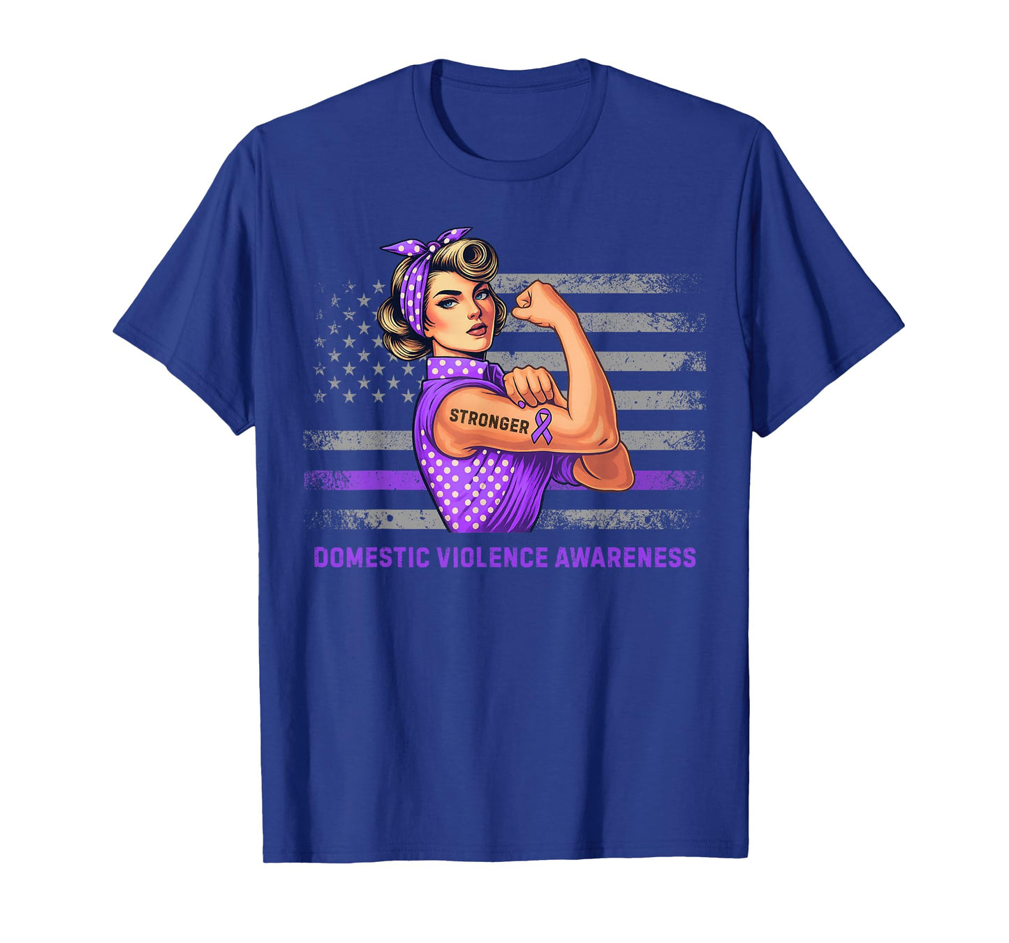 Vintage American Flag Stronger Domestic Violence Awareness T-Shirt