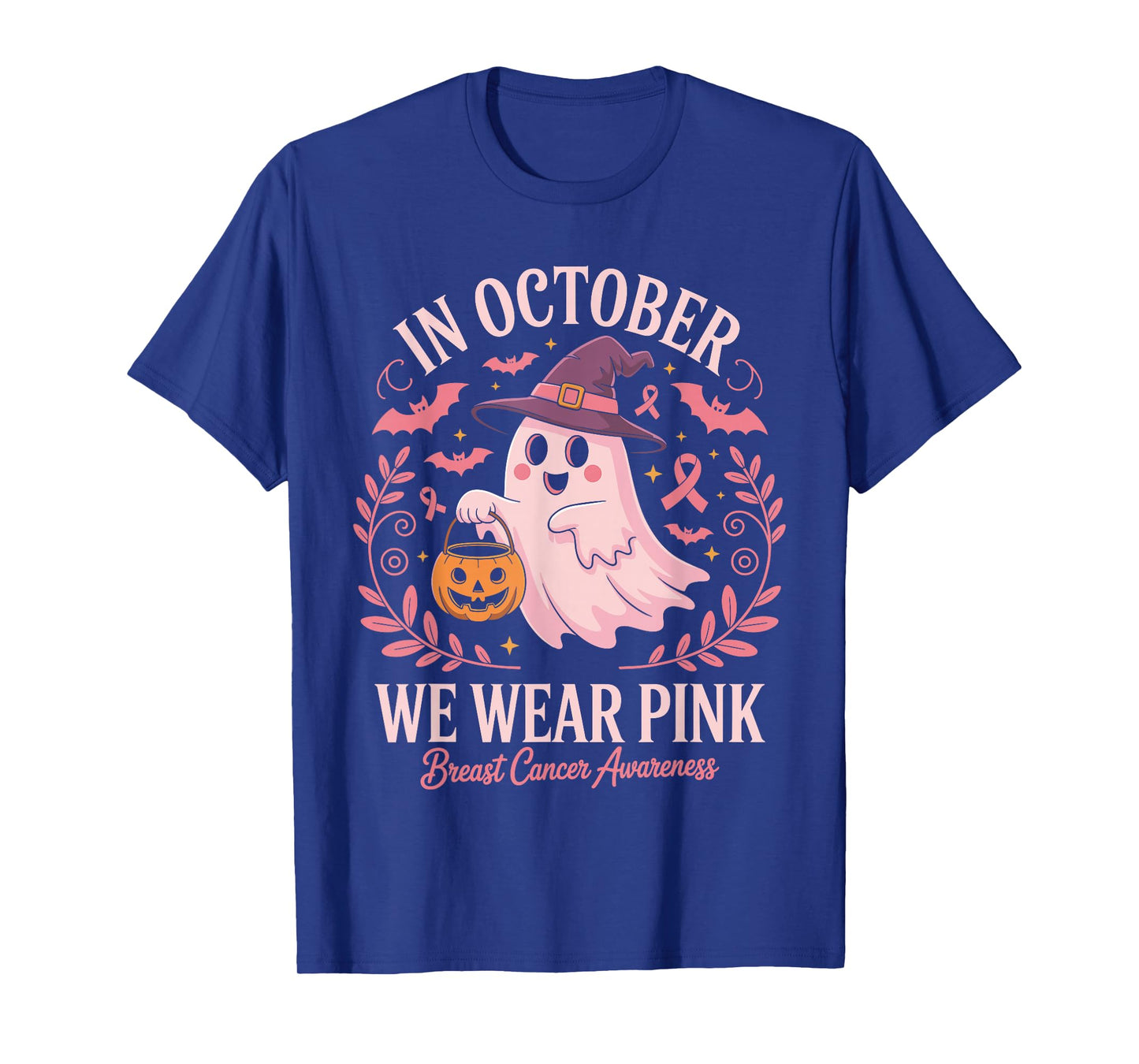 in October We Wear Pink Breast Cancer Awareness Ghost T-Shirt