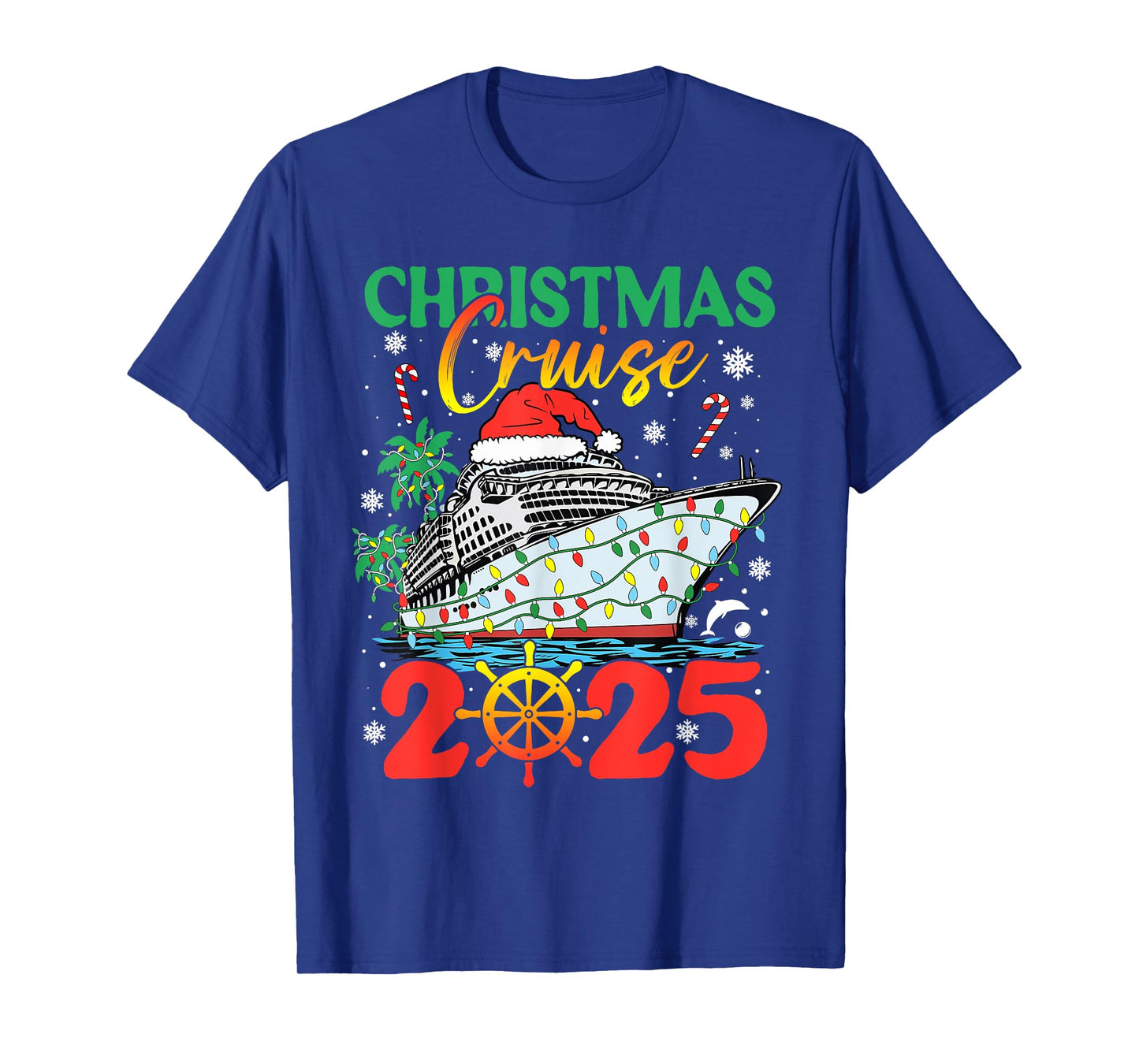 Christmas Cruise 2025 Santa Candy Cane Holiday Xmas Lights T-Shirt