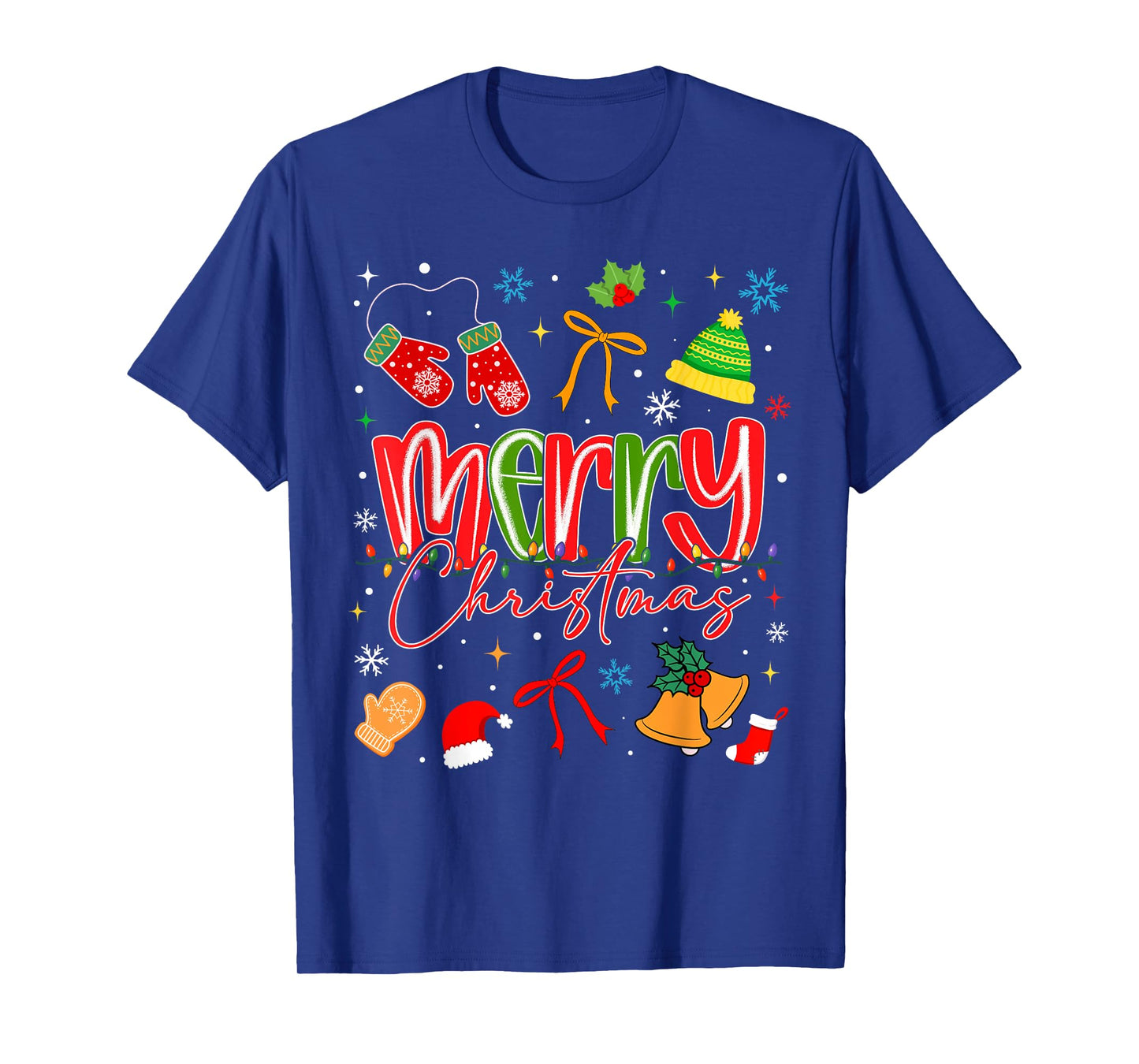 Merry Christmas Santa Hat Bow Lights Xmas Pajamas Girly T-Shirt