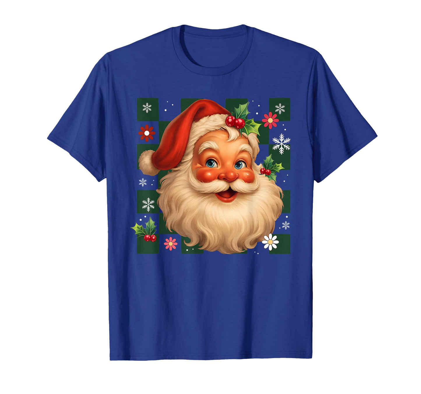 Retro Checkered Santa Claus Vintage Christmas Holiday Season T-Shirt