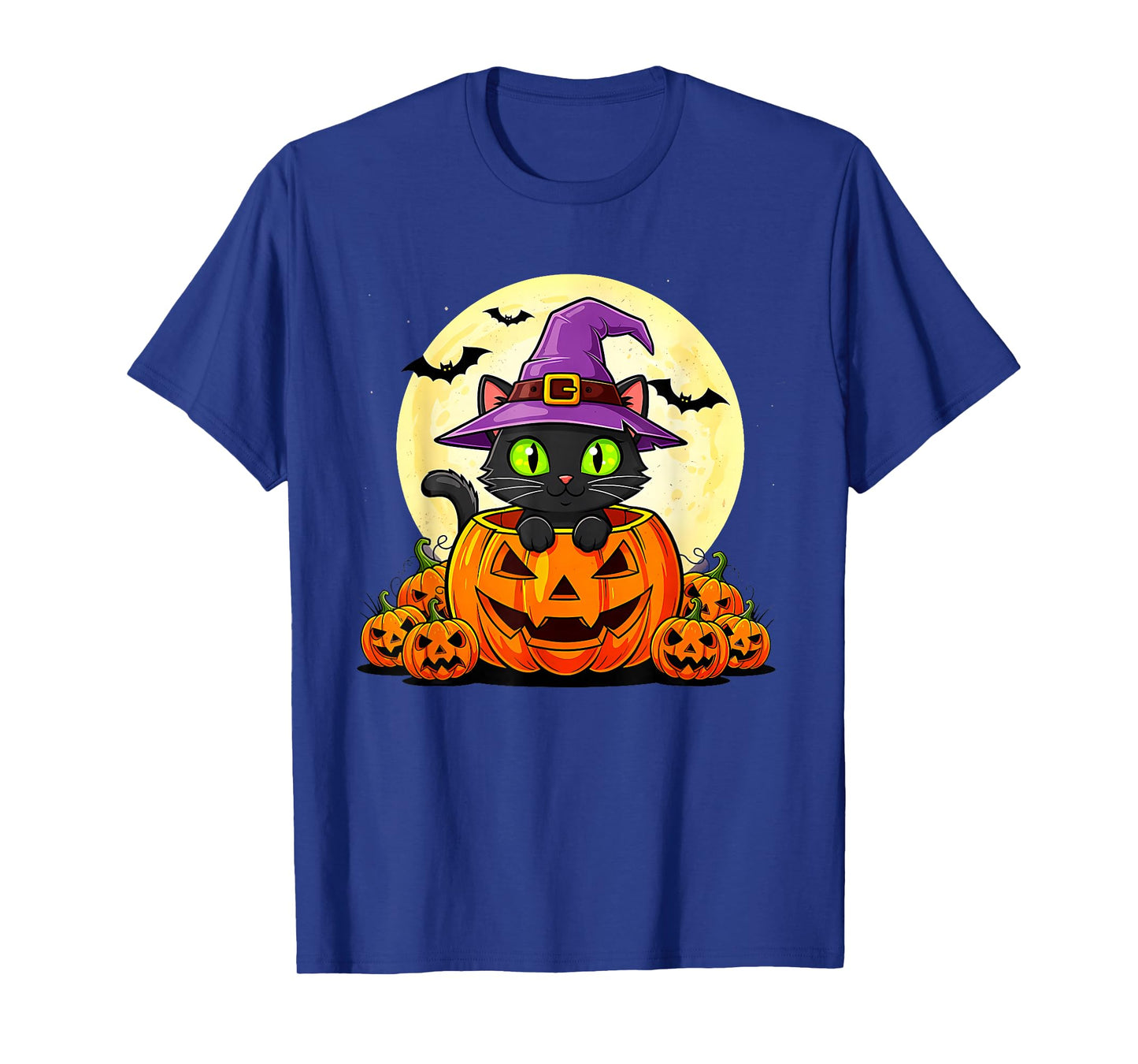 Black Cat Witch Pumpkin Halloween Costume Retro Fall Autumn T-Shirt