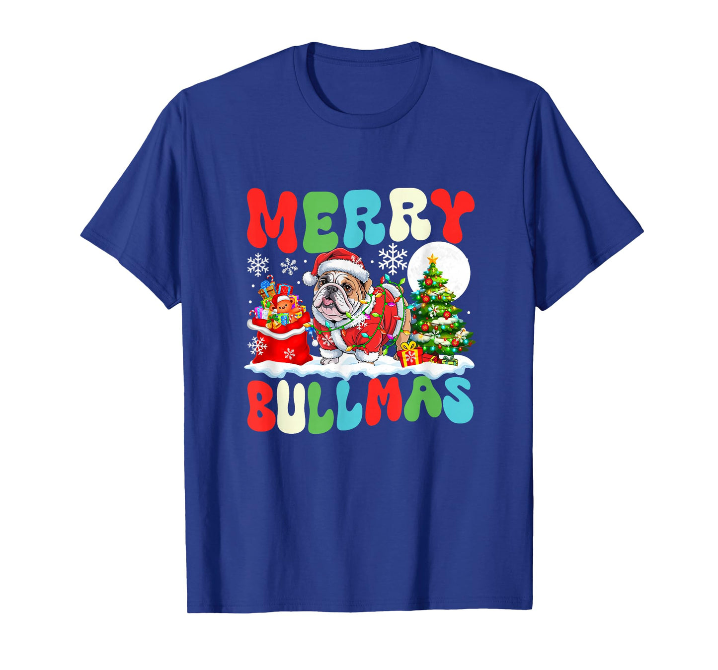 Merry Bullmas Christmas Santa Bulldog Colorful Costume Owner T-Shirt