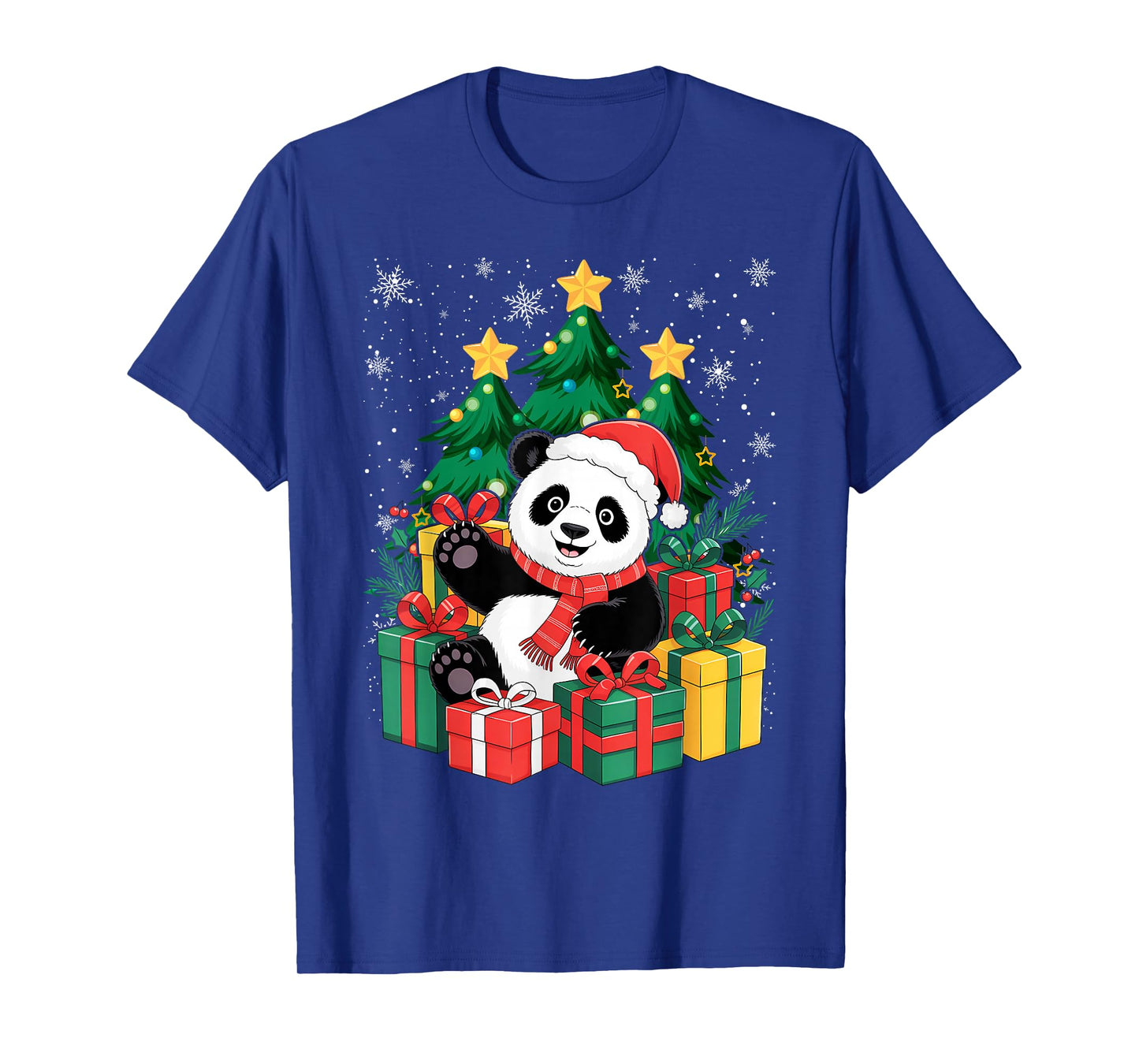 Panda Christmas Tree Light Santa Xmas Kids Boy Girl T-Shirt