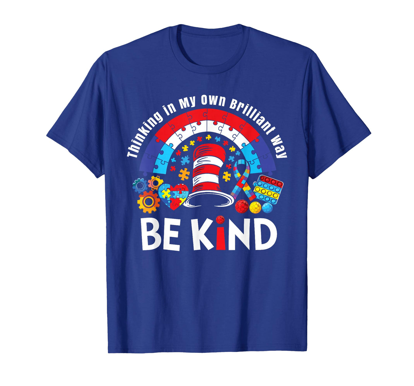 Autism Awareness Teacher Be Kind Why Fit in Doctor Cat Hat T-Shirt - T-Shirt | Royal
