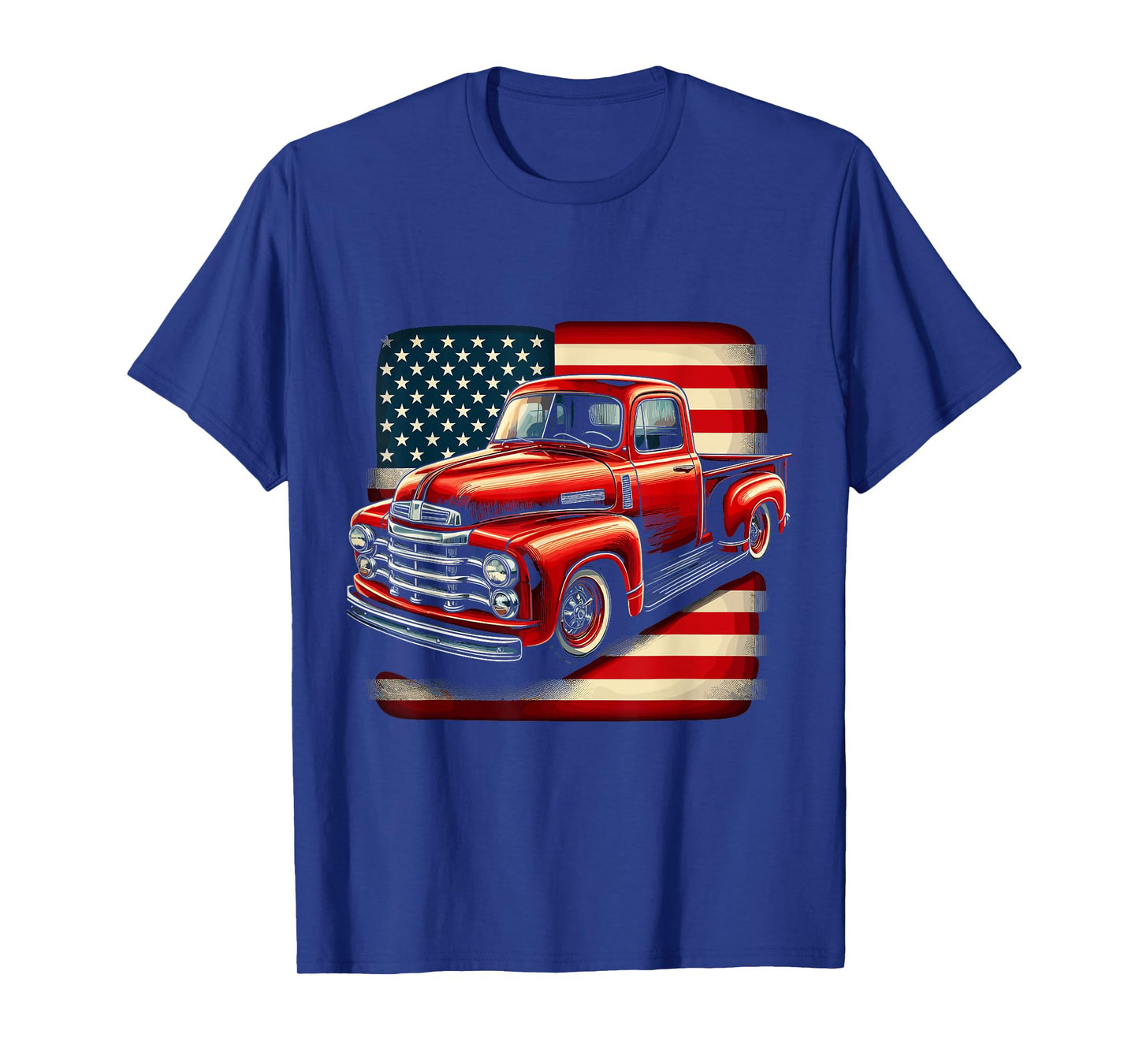 Classic Old Pickup Truck 4th of July Patriotic American Flag T-Shirt