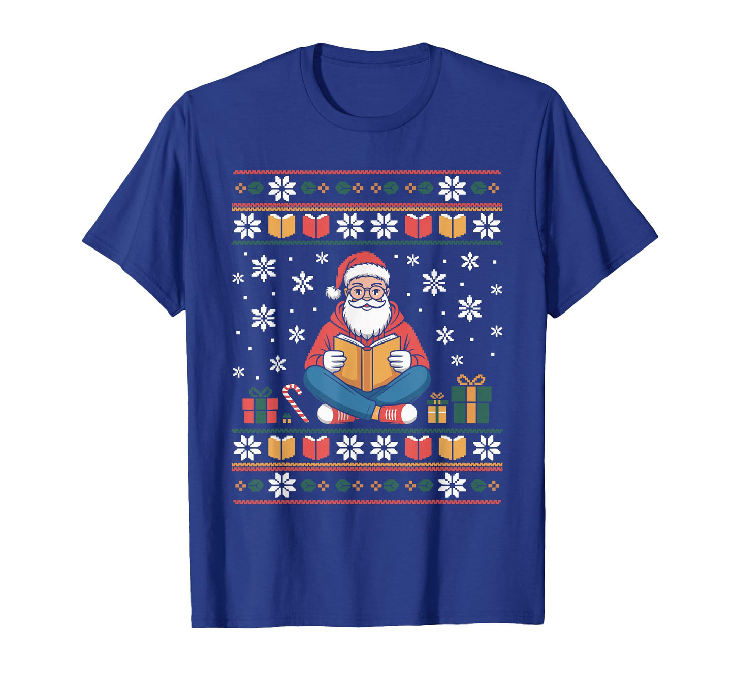 Santa Claus Reading Book Lover Ugly Christmas Sweater Xmas T-Shirt