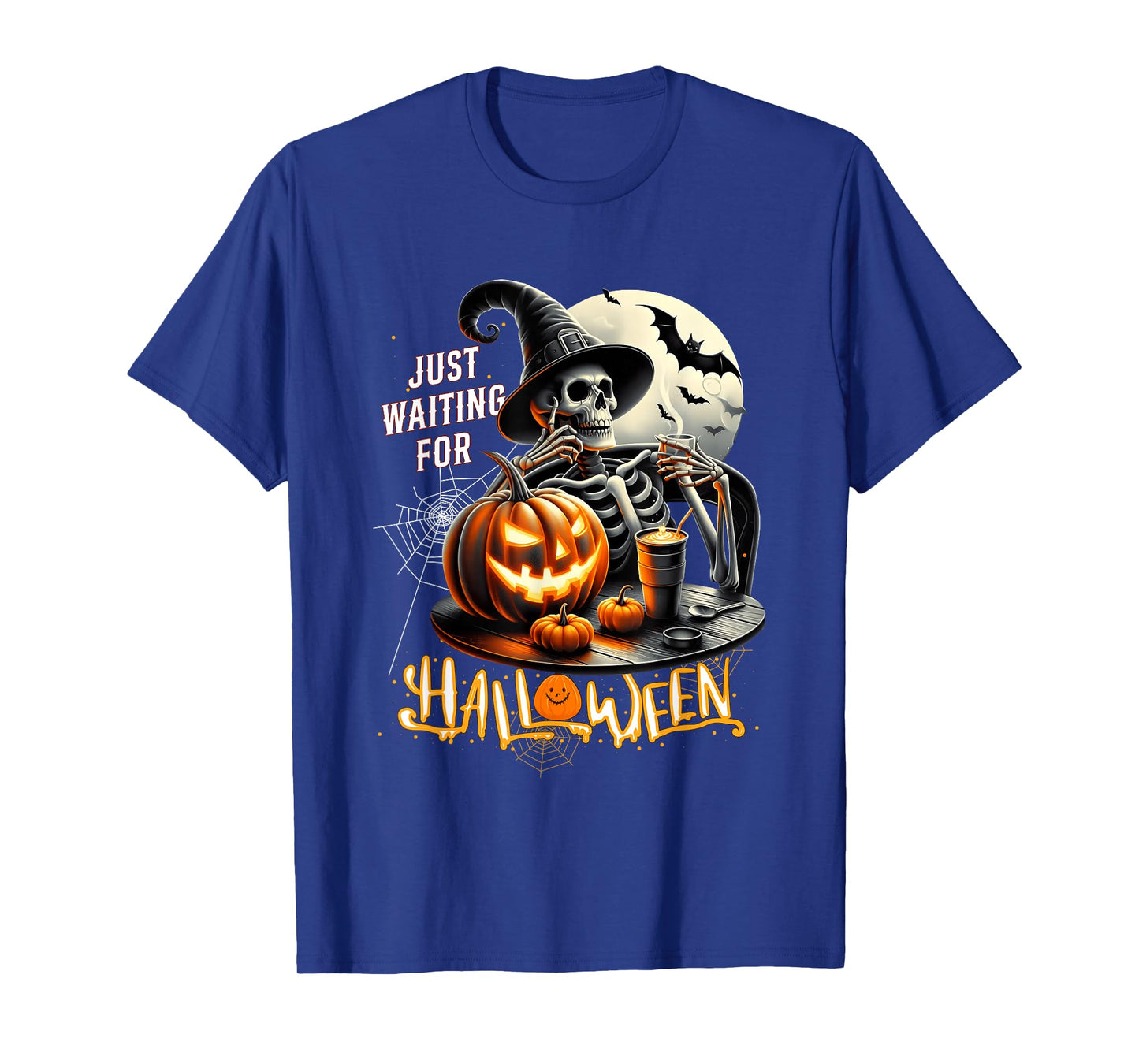 JustWaiting for Halloween Skeleton Witch Pumpkin Ghost T-Shirt