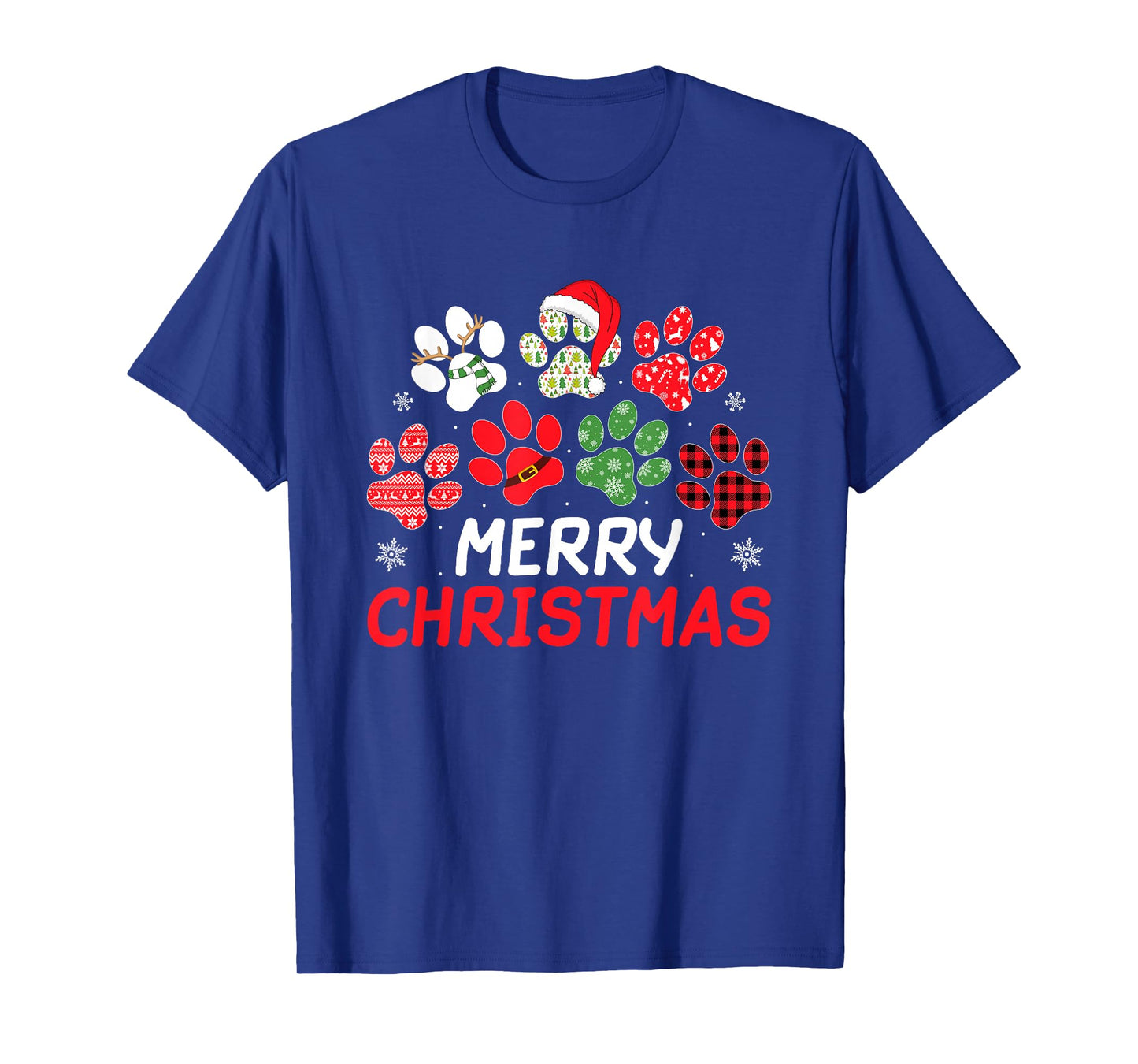 Merry Christmas Dog Paw Funny Puppy Dog Lover Men Women Kids T-Shirt