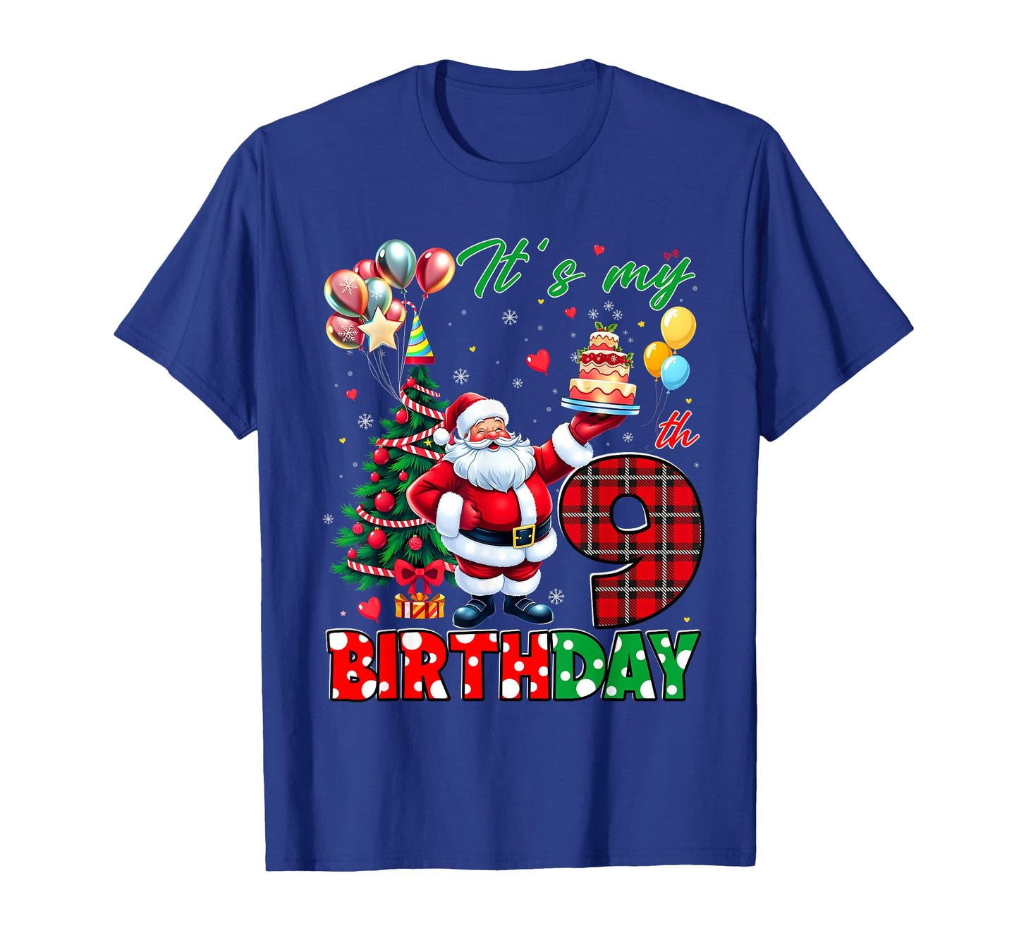 Kids It's My 9th Birthday Cute Santa Christmas 9 Years Old T-Shirt