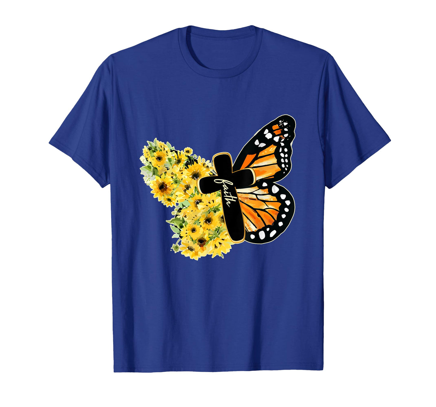 Faith Cross Sunflower Butterfly Christian Vintage T-Shirt