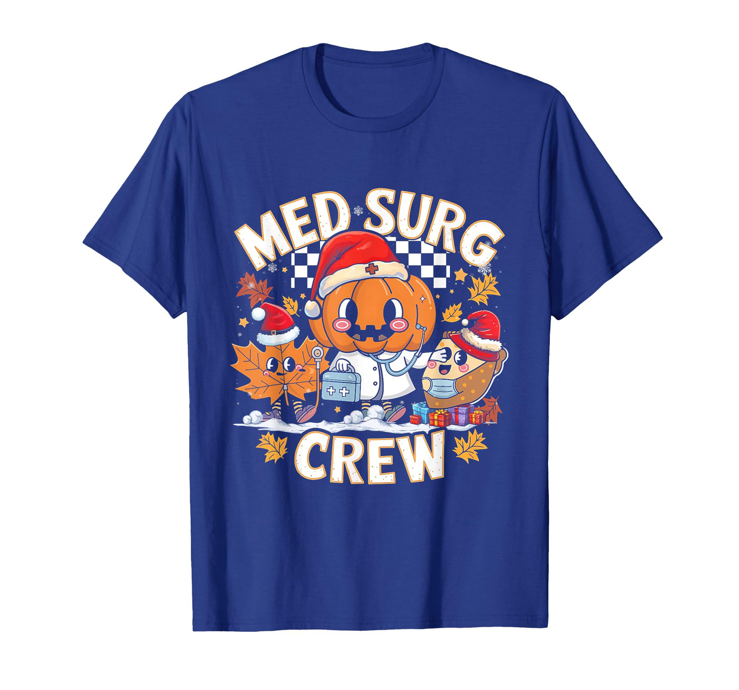 Med Surg Crew Pumpkin Pie Fall Leaf Thanksgiving Nurse Retro T-Shirt
