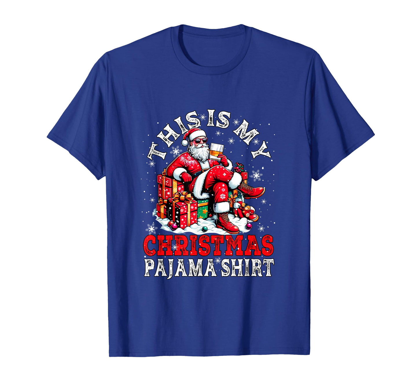 My Christmas Pajama Shirt Santa Sunglasses Drinking Rum T-Shirt