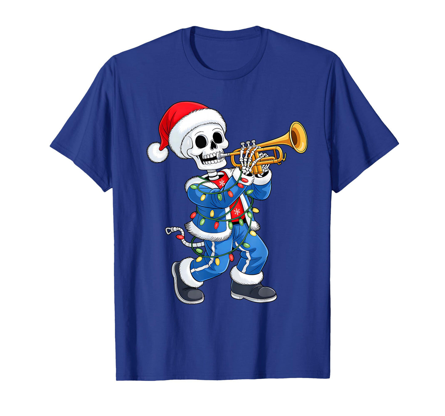 Xmas Santa Skeleton Playing Trumpet Funny Christmas Boys T-Shirt