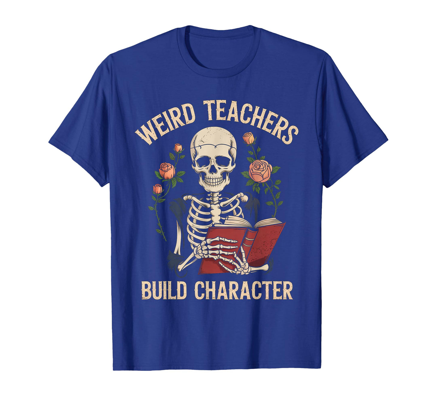 Funny Skeleton Book Floral Skull Halloween Teacher for Women T-Shirt