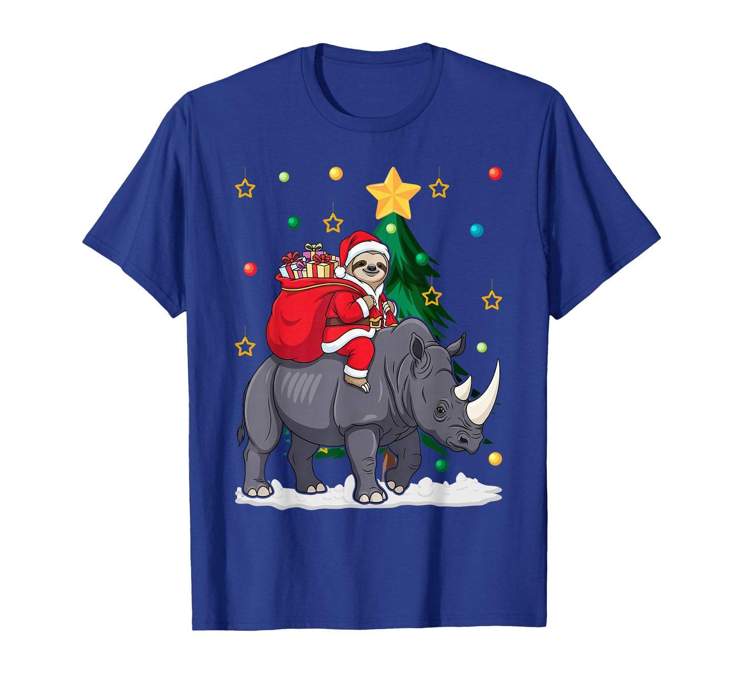 Sloth Riding Rhino Christmas Pajama Cute Animal Santa T-Shirt