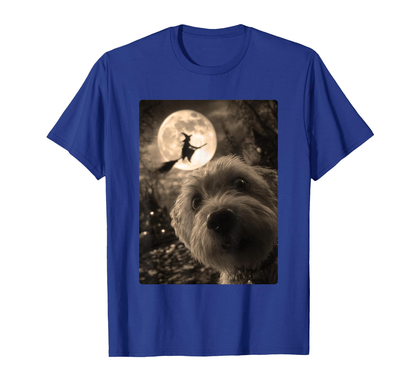 Funny Maltese Selfie Full Moon Flying Witch Halloween Dog T-Shirt