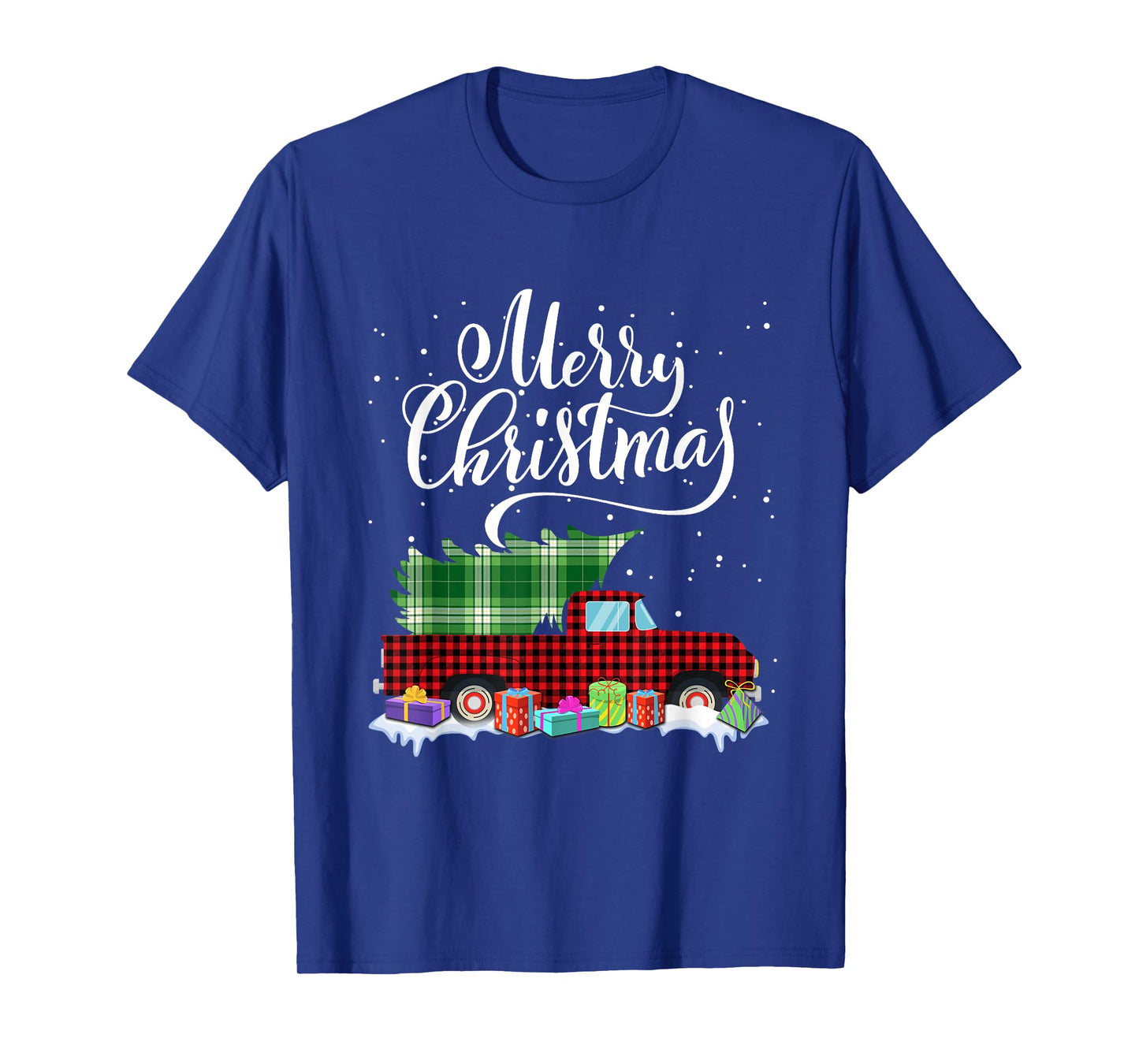 Funny Cars Christmas Tree Buffalo Plaid Red Xmas Men Boys T-Shirt